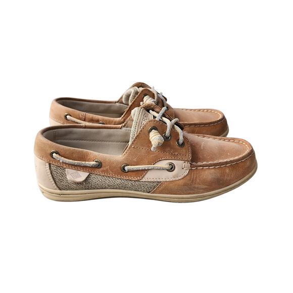 Sperry Songfish Linen Oat Leather Top Sider Boat Shoes 8 - Picture 4 of 9